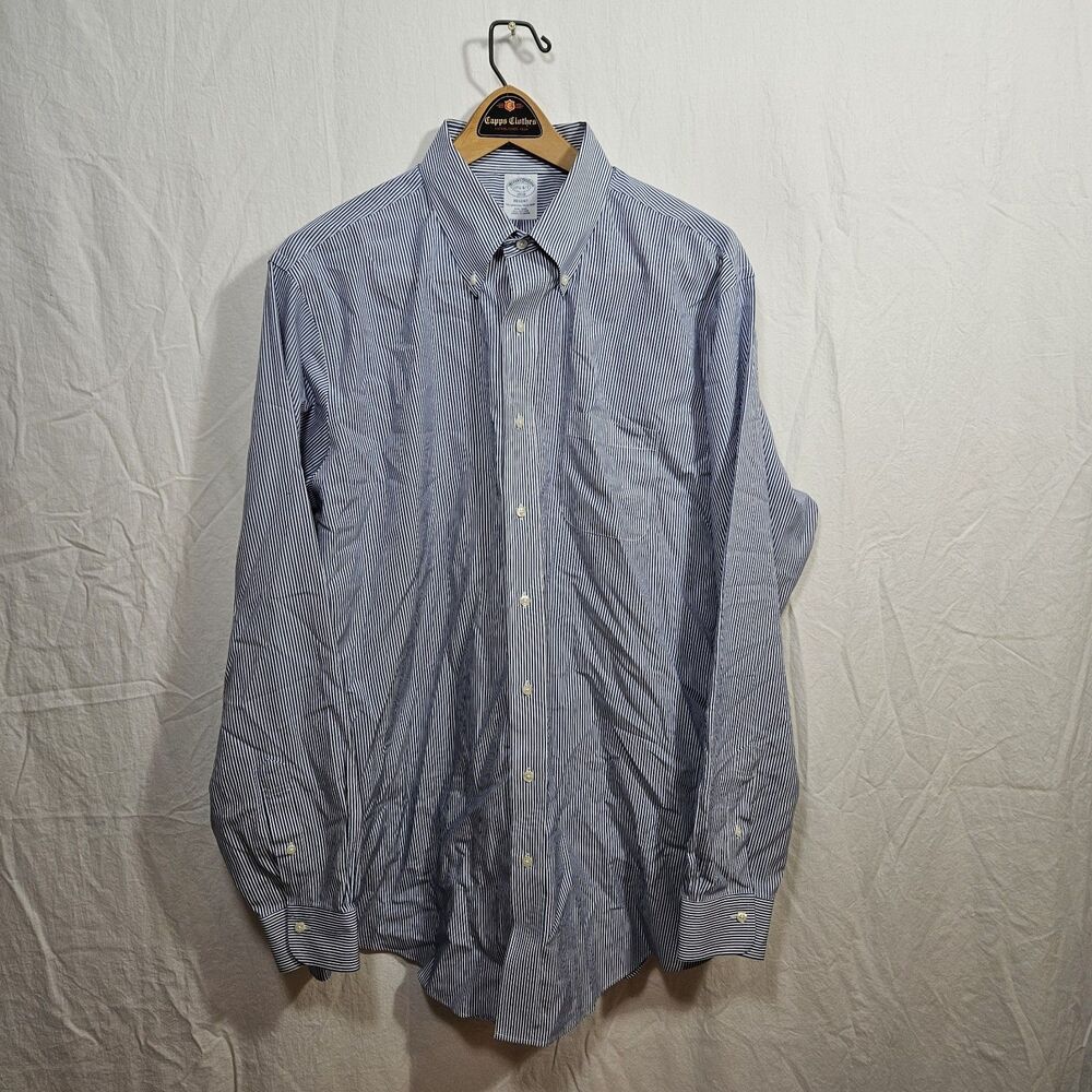 Brooks Brothers Regent Men’s Dress Shirt 17.5 x 6/7 Blue Striped Cotton Non-Iron
